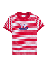 seguridadindustrialcr boy's red and white striped t-shirt with tugboat applique, Valentine's day t-shirt for boy