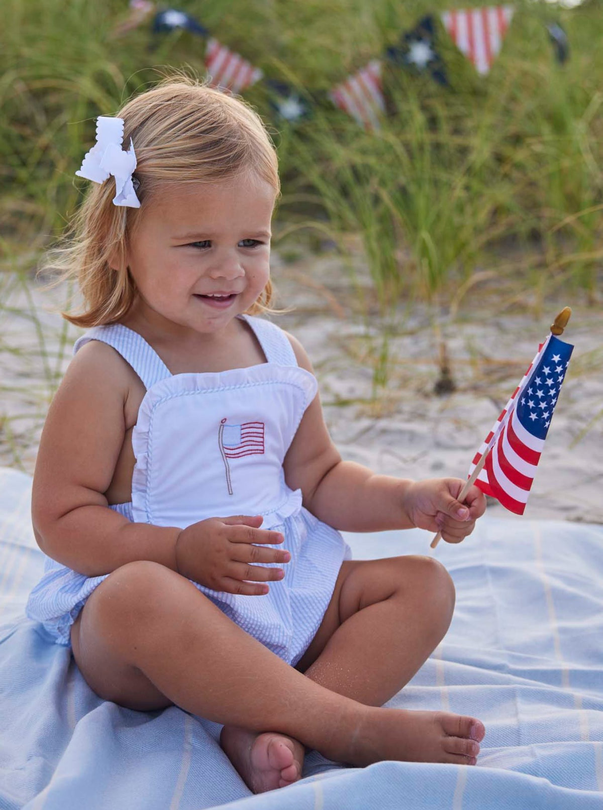 classic childrens clothing girls apron bubble with applique american flag on chest