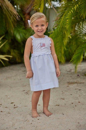 classic childrens clothing girls aprob dress with american flag applique on chest
