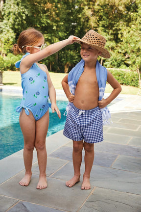 seguridadindustrialcr boy's board short in lake blue gingham