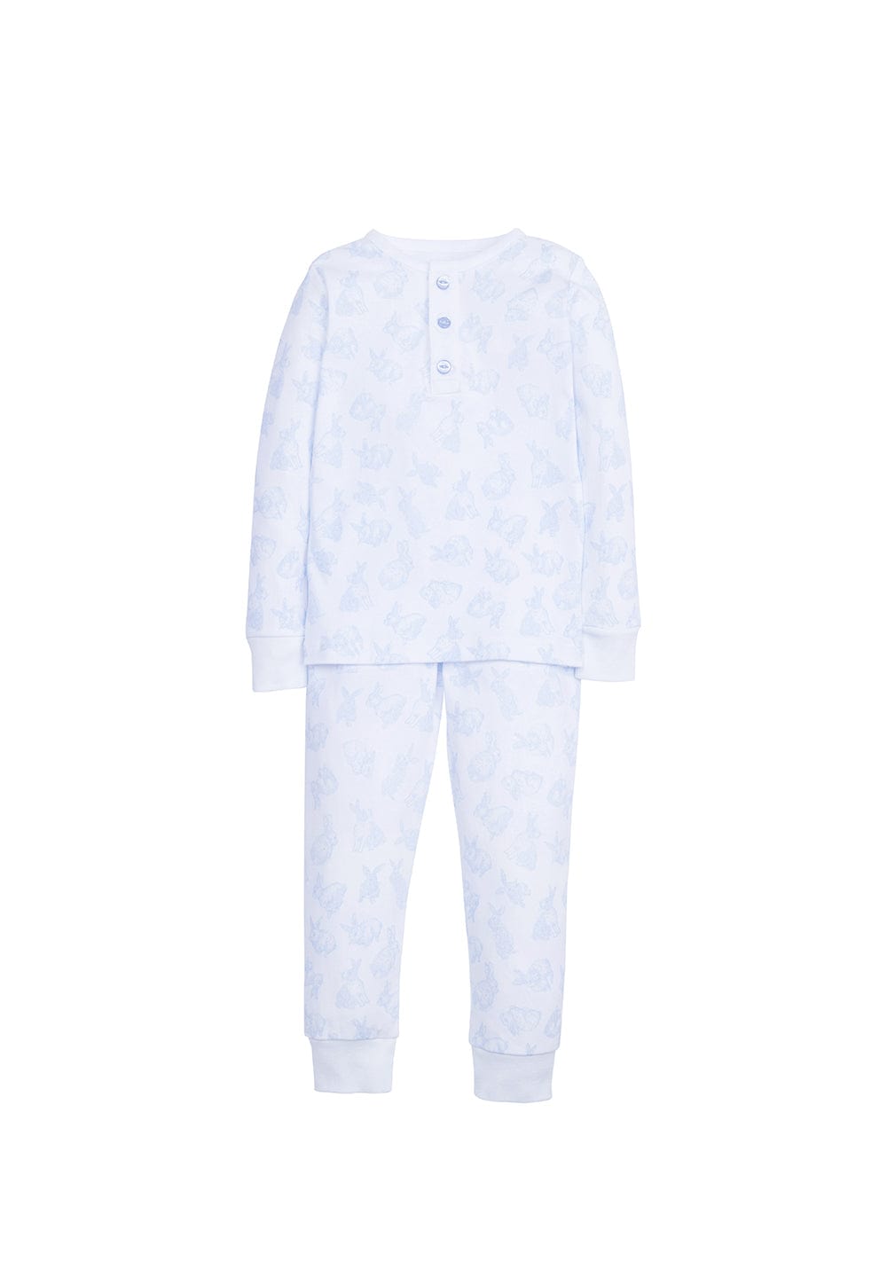 classic childrens clothing boys pajamas set with light blue bunny print