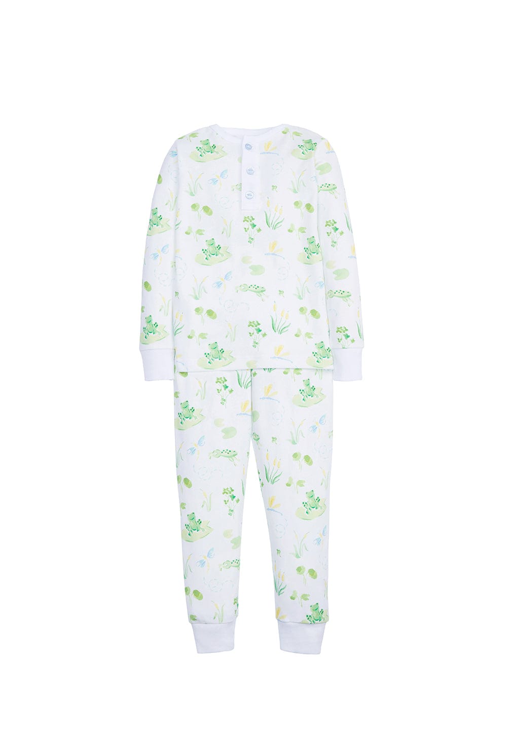 classsic childrens clothing boys pajama set with frog and lily pad pattern