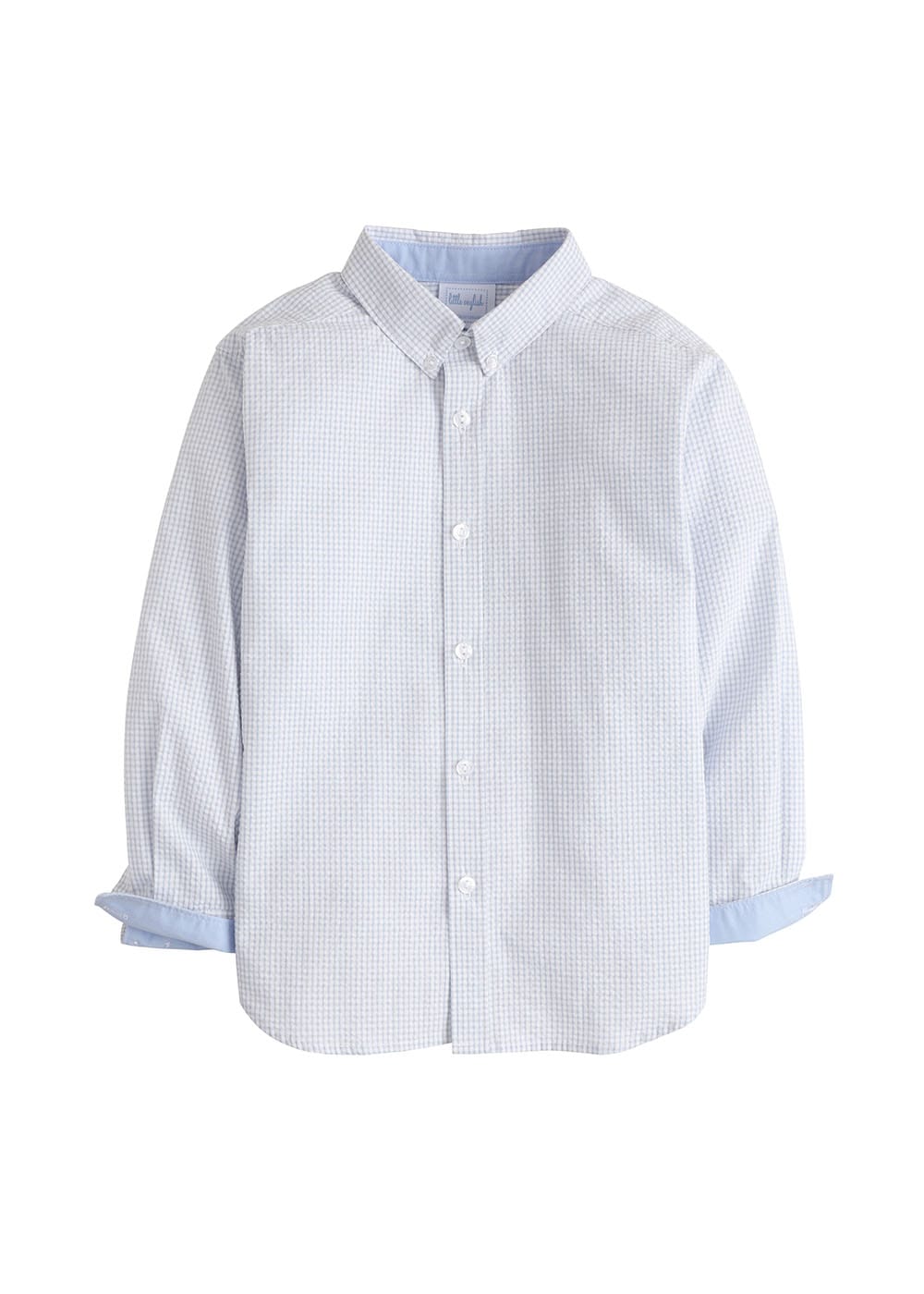 seguridadindustrialcr boy's classic button down shirt in light blue seersucker gingham