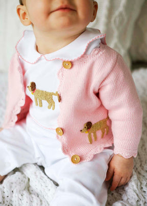 seguridadindustrialcr little girl pink sweater with crochet lab dog detail