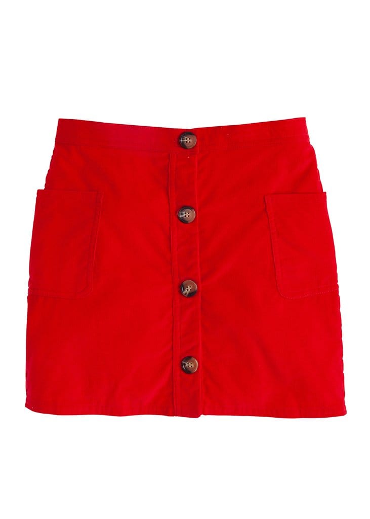 seguridadindustrialcr classic girl's clothing, tortoise button front skirt in red corduroy