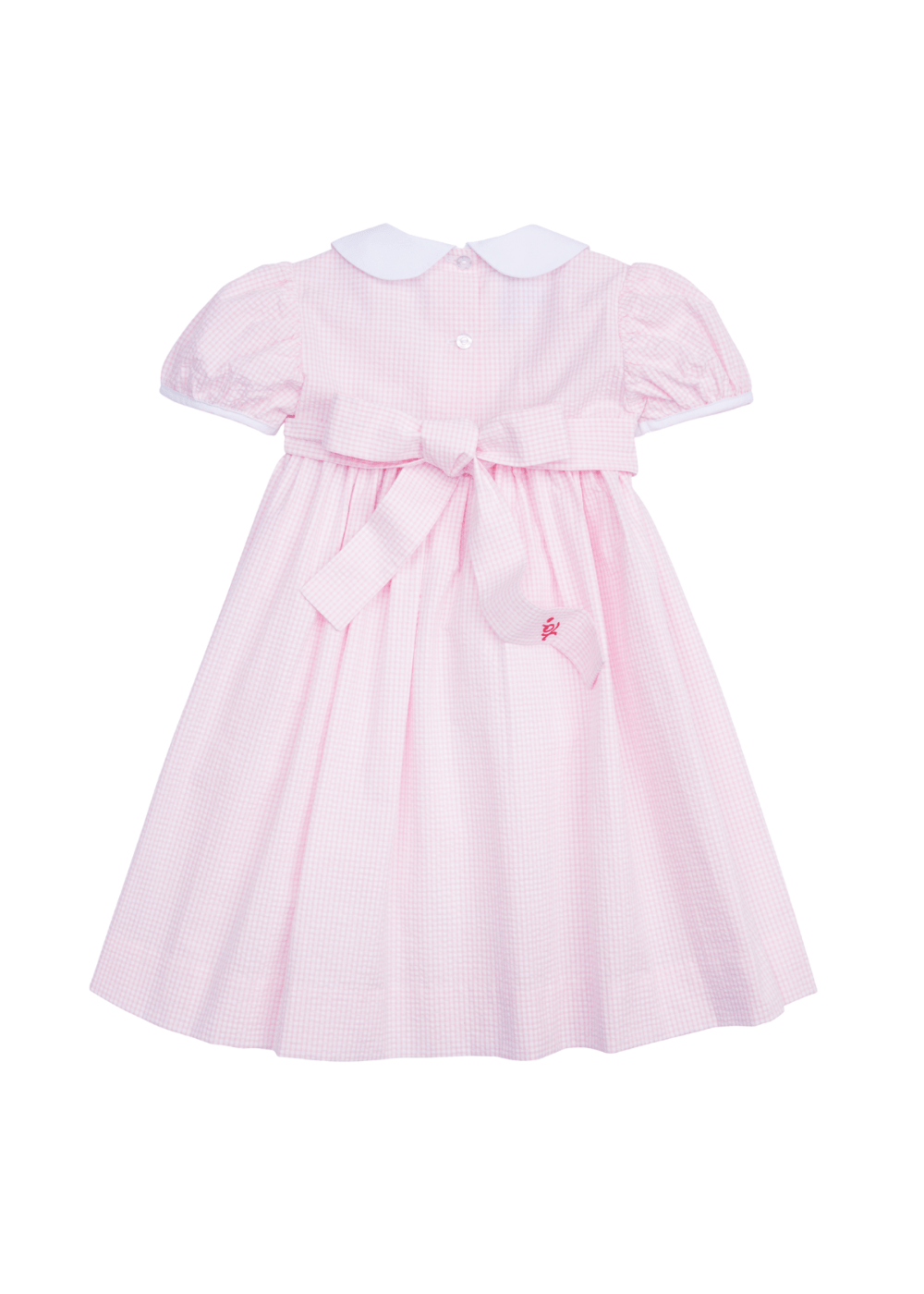 seguridadindustrialcr girl's pink seersucker dress with hearts smocking and embroidery at the collar