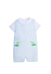 classic childrens clothing boys light blue john john set with embroidered frog detail