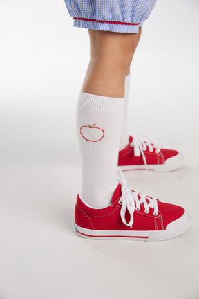 seguridadindustrialcr classic white knee high socks with red apple embroidery