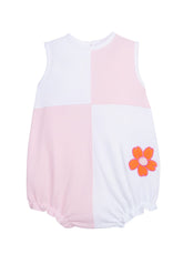 classic childrens clothing girls pink and white bubble with orange flower emblem