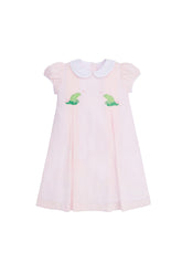 classic childrens clothing girls pink dress with peter pan collar and frog applique