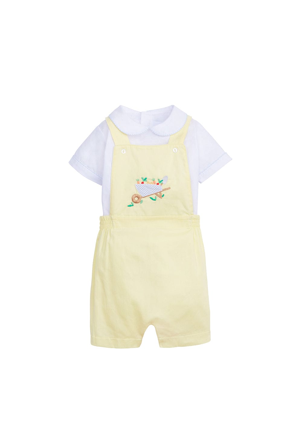 classic childrens clothing boys yellow shortall with peter pan shirt