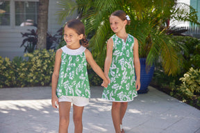 classic childrens clothing girls green and white floral pattern shift dress