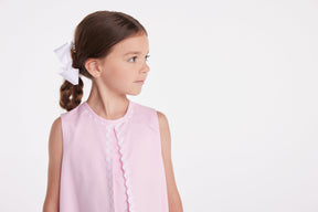 classic childrens clothing girls shift dress in light pink twill with ric rac trim