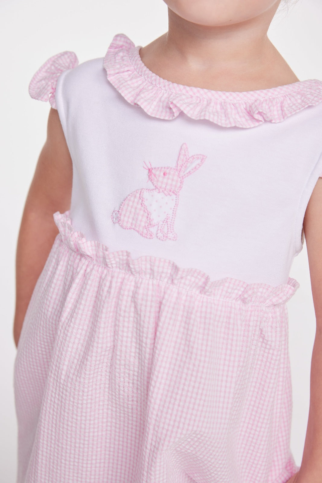 seguridadindustrialcr girl's pink easter dress, sleeveless dress with patchwork bunny applique