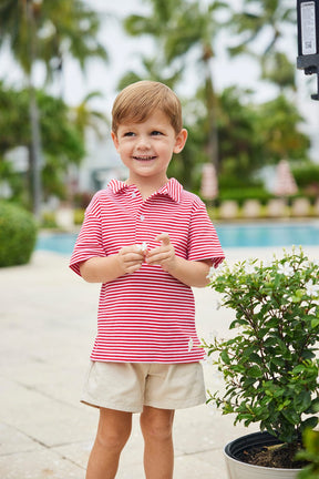 Short Sleeve Striped Polo - Red