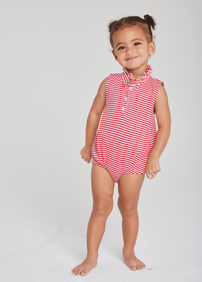 seguridadindustrialcr baby girl's red striped knit bubble with ruffled collar