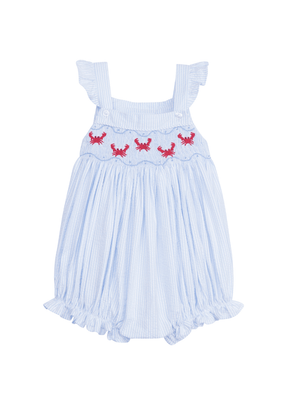 seguridadindustrialcr seersucker smocked bubble for baby girls, red crabs on light blue stripes