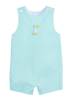 classic childrens clothing boys romper in aqua with applique sailboat