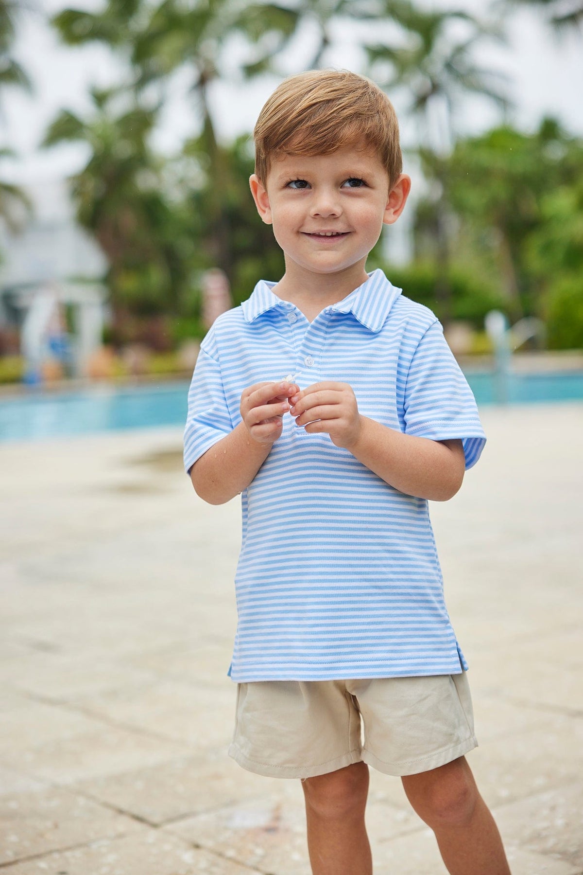 Short Sleeve Striped Polo - Light Blue