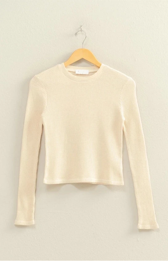 Waffle Knit Cotton Long Sleeve Top