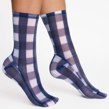 Tomboy Powder Blue Plaid Mesh Socks