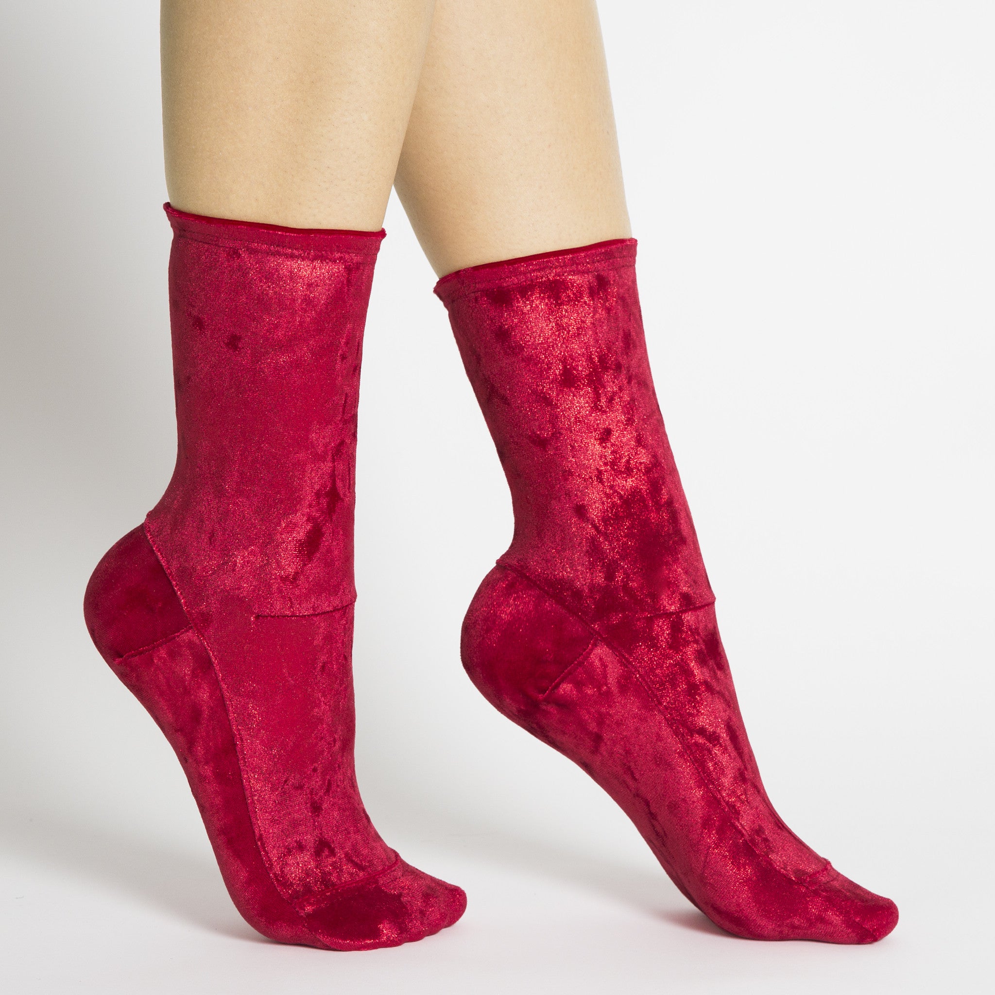 Darner Red Crushed Velvet Socks