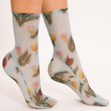 Darner Caramel Tulips Floral Mesh Socks – Darner Socks