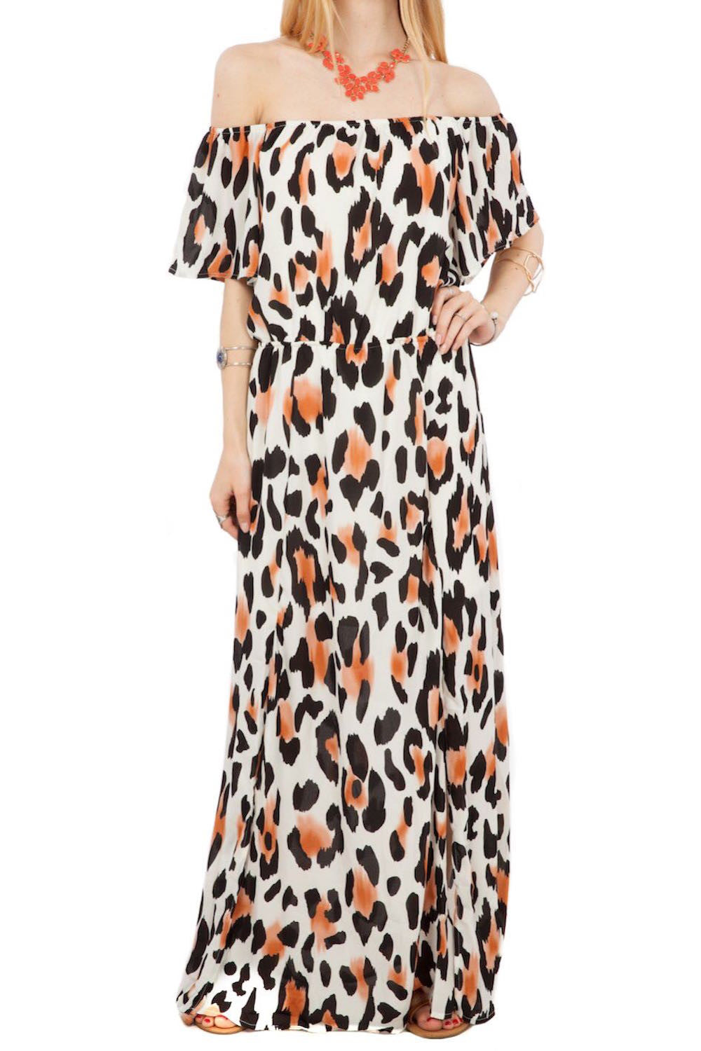 animal print off shoulder dress