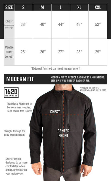 NYCO Moto Jacket Size Chart | 1620 Workwear - Made in the USA - 1620 ...