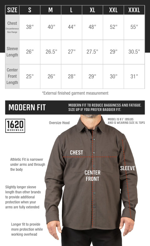 Shirt Jacket Size Chart