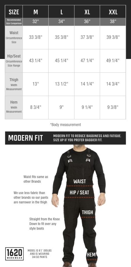 NYCO Overall Size Chart