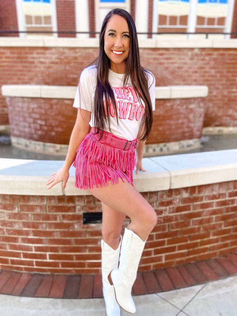 Rhinestone Fringe Mini Skort- Pink – Heaven Sent Boutique