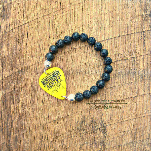 Your Guitar Pick Made Into a Bracelet with Black Lava Rock Beads