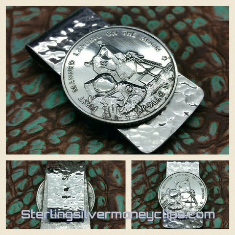 Hammered Apollo 11 Silver Bullion 925 935 Argentium Sterling Silver money clip