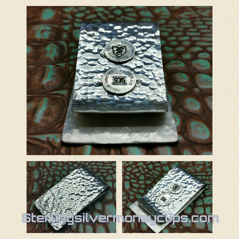 Hammered Double Button big 925 935 Argentium Sterling Silver money clip