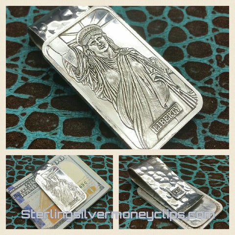 Hammered Liberty Bullion Bar 925 935 Argentium Sterling Silver money clip