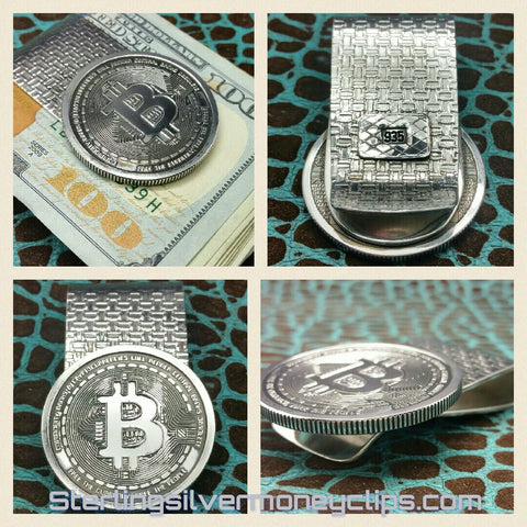 Tetris Bitcoin Bullion with tab 925 935 Argentium Sterling Silver money clip