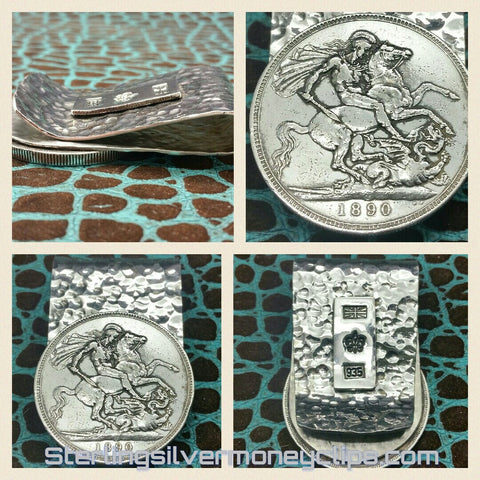 Hammered 1890 Dragon Slayer with tab 925 935 Argentium Sterling Silver money clip