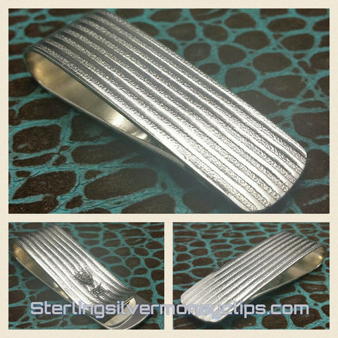 Textured Stripe Classic 925 935 Argentium Sterling Silver money clip