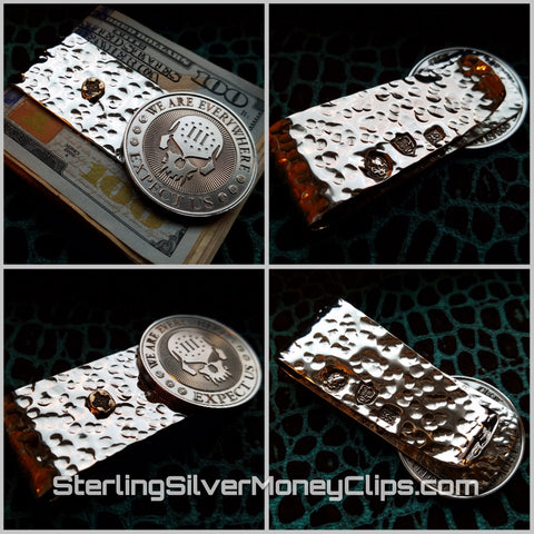 Double Hammered Full Fold 2nd Amendment 24 karat Yellow Gold Celtic Cross Nugget 925 935 Argentium Sterling Silver money clip