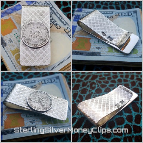 Diamond Grip 1902 British Shilling 925 935 Argentium Sterling Silver money clip