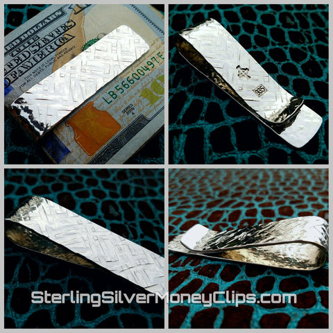 Criss-cross Ridge Hammered long 925 935 Argentium Sterling Silver money clip