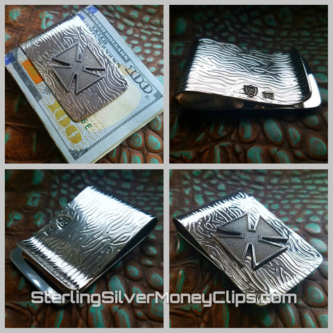 Abstract Flame Cross Patee big 925 935 Argentium Sterling Silver money clip