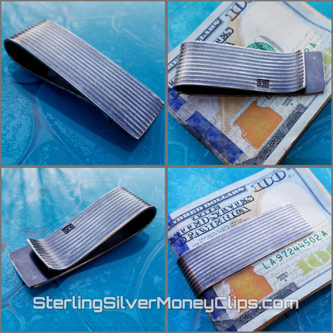 Simple Stripe Classic Antiqued 925 935 Argentium Sterling Silver money clip