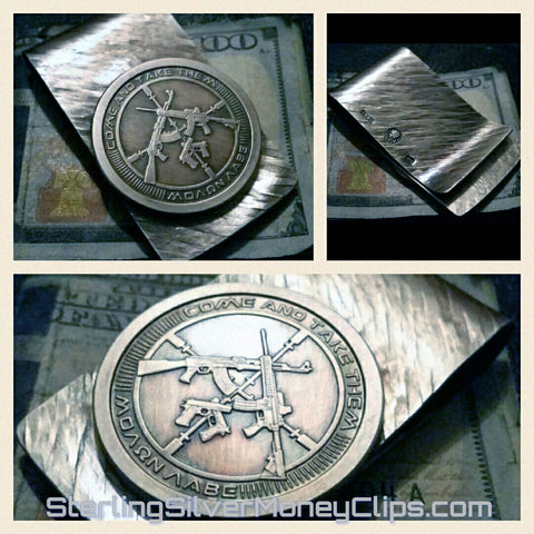 Ridge Hammered Silver Bullion Come and Take Them 925 935 Argentium Sterling Silver money clip