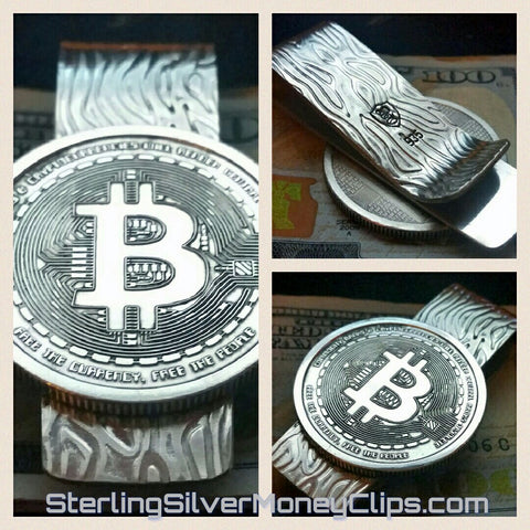 Abstract Flame Silver Bullion Bitcoin 925 935 Argentium Sterling Silver money clip