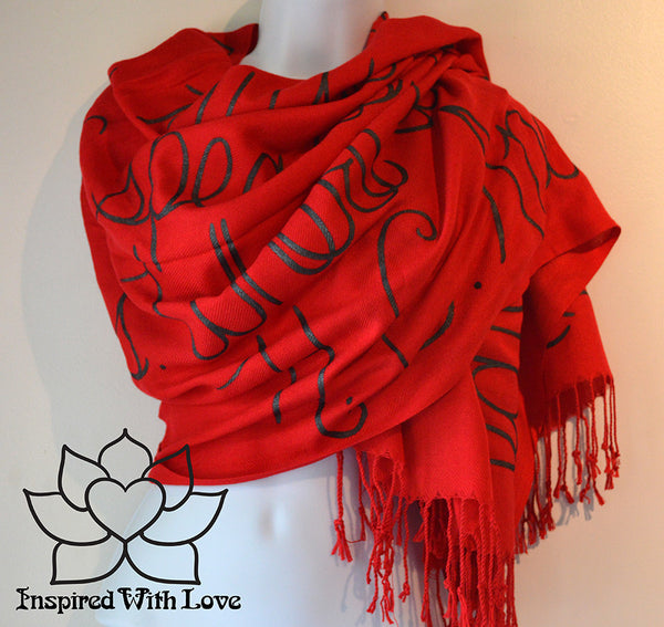 Custom Hand-painted Script Pashmina Red Scarf - Inspired With Love