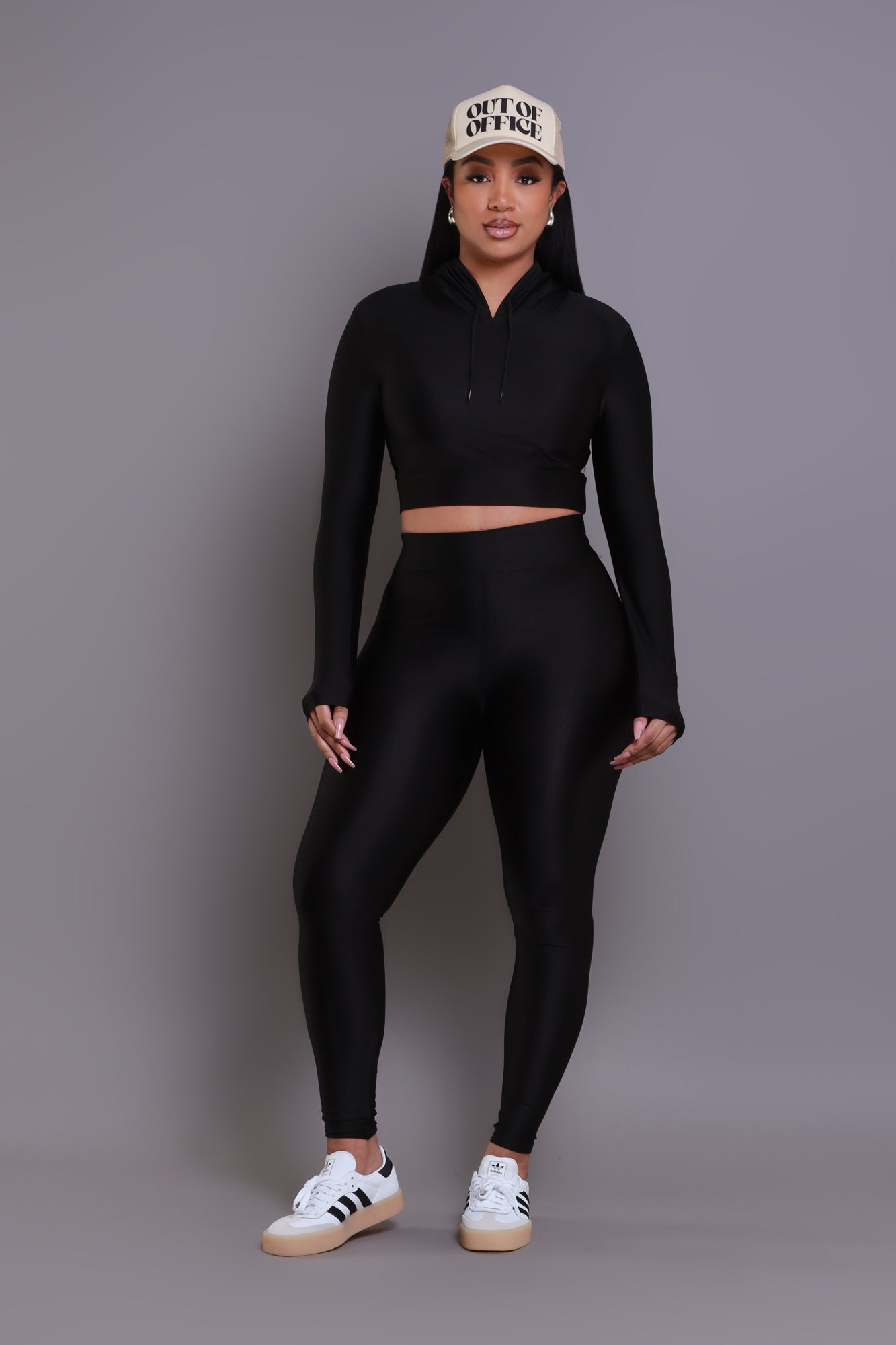 Image of Big Ego Cropped Hooded Legging Set - Black