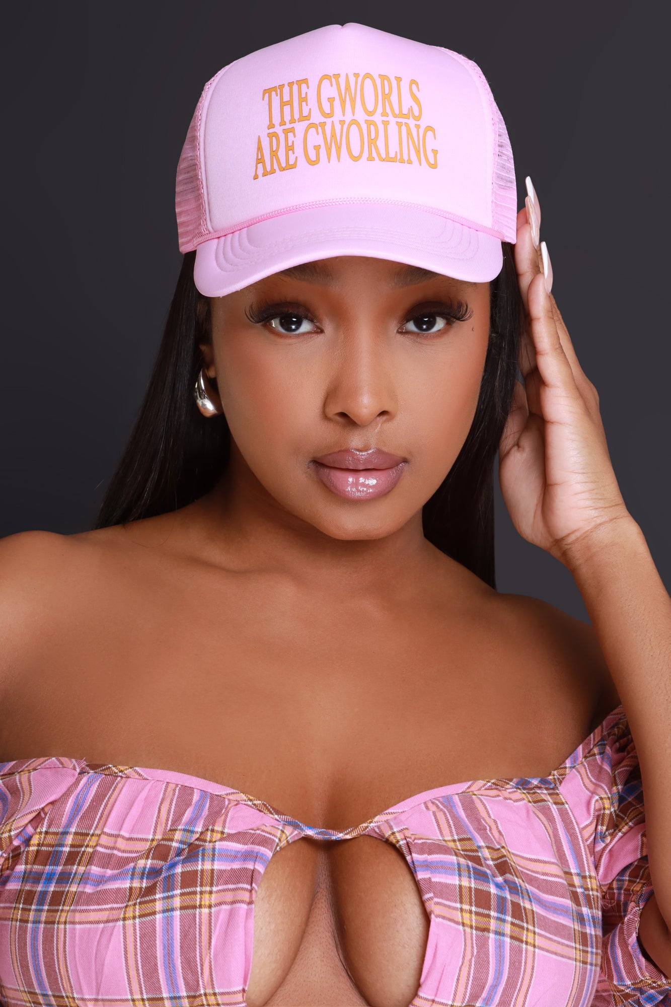 Image of Hey Gworl Graphic Trucker Hat - Pink/Orange