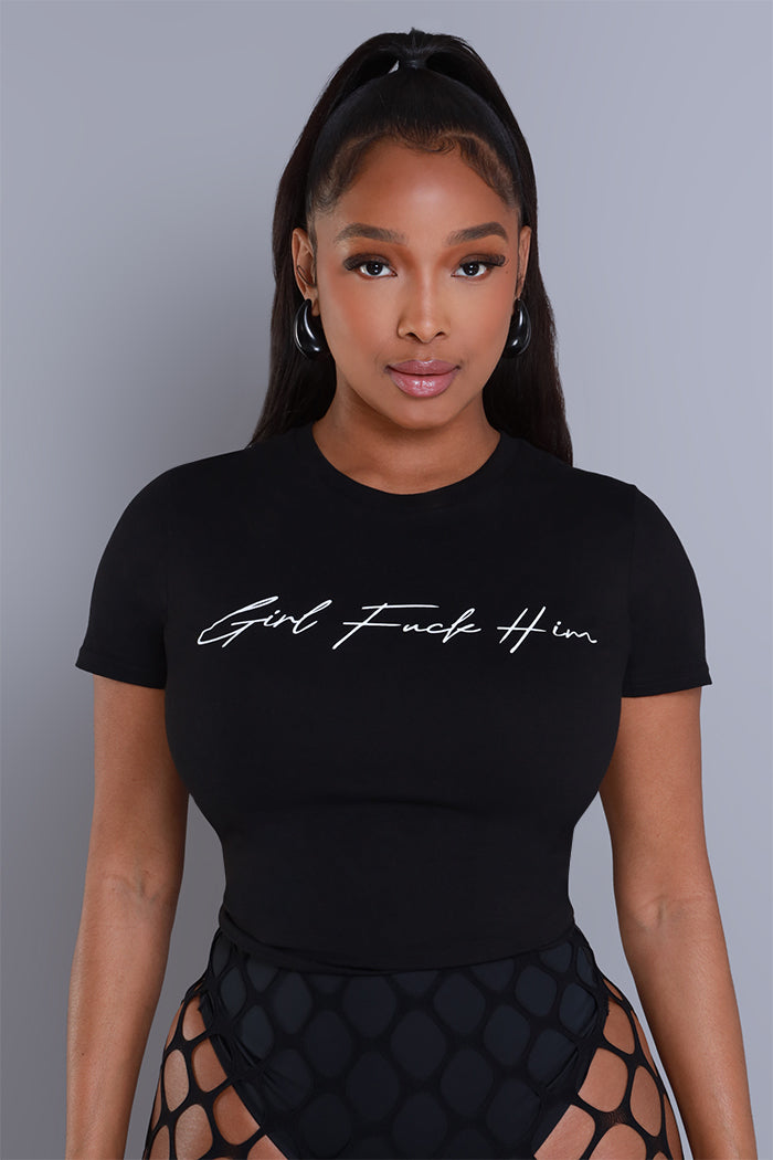 Image of Girl F Him Graphic Print T-Shirt - Black/White